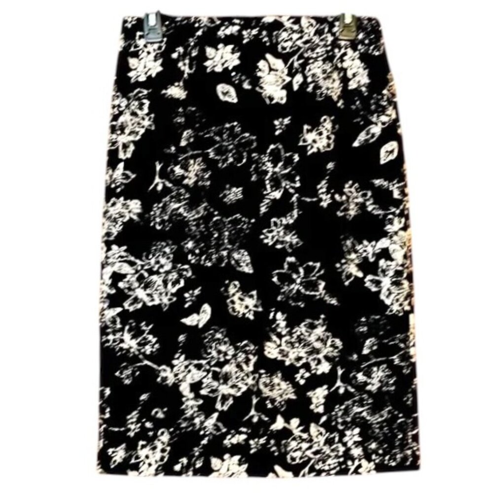 Philosophy Black and White Floral Pencil Skirt Elegant Office, size 2